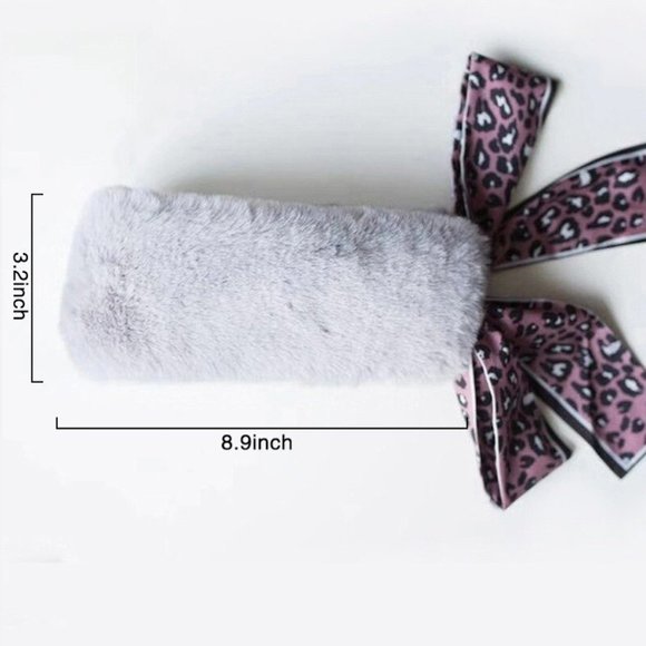Women Scarf Bow Tie Warm Plush Fur Brown Leopard - Picture 4 of 4